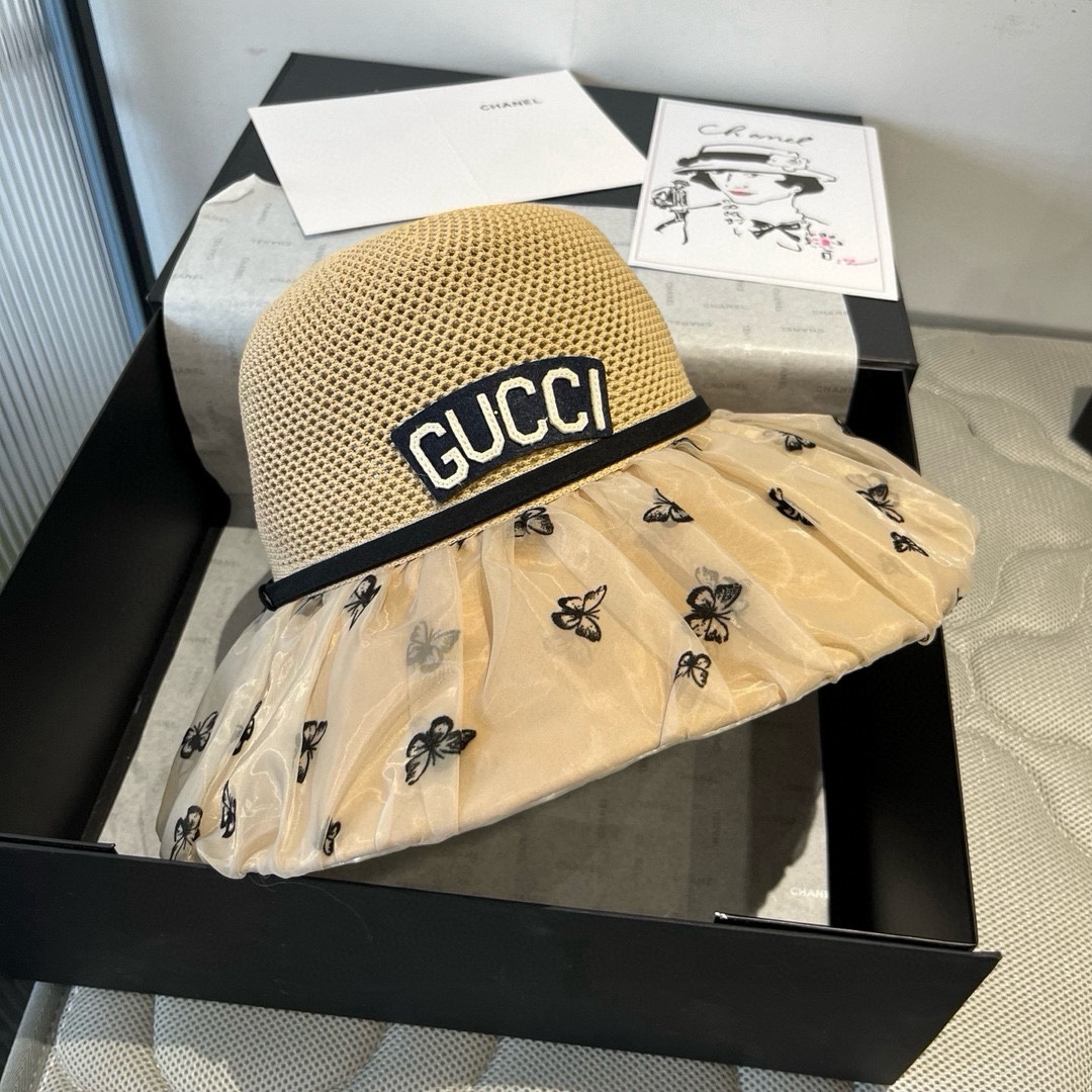 🆕

Gucci古奇新款灯笼帽，遮阳草帽，防紫外线帽檐，头围57cm