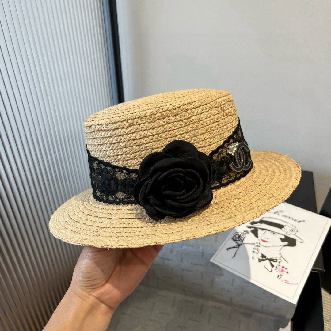 🆕

香奈儿新款遮阳帽，平顶礼帽，细草制作，头围57cm