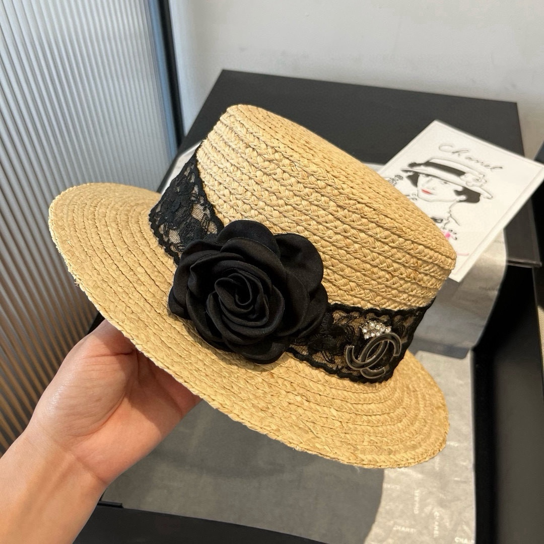 🆕

香奈儿新款遮阳帽，平顶礼帽，细草制作，头围57cm