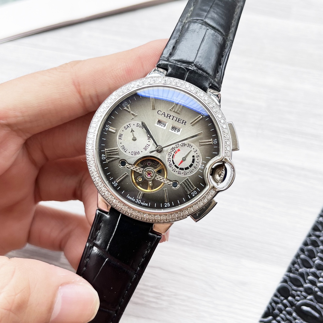 Cartier 1495 Gold Steel Blue Balloon Series Men’s Wristwatch with Automated Machine Core and Mineral Glass Mirror - 图片 6