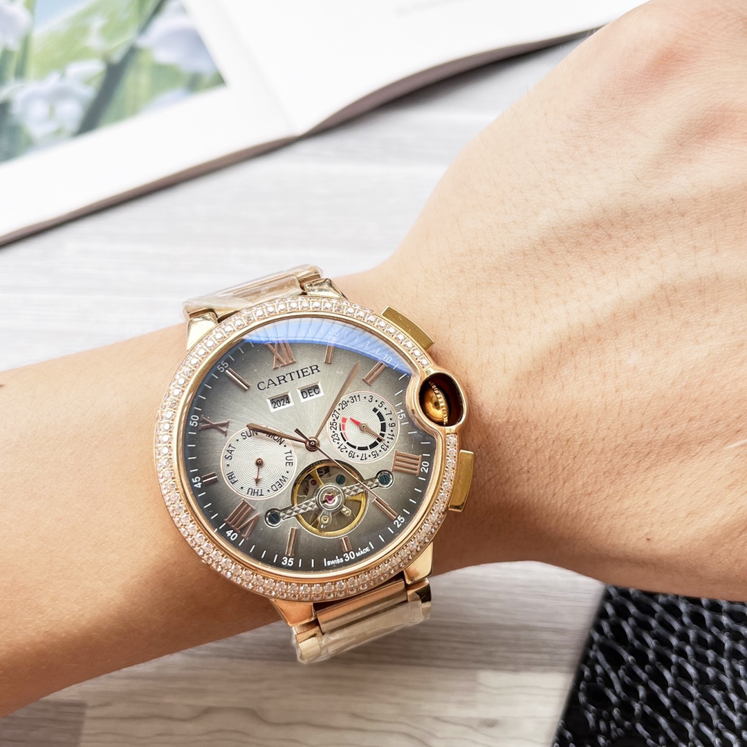 Cartier 1495 Gold Steel Blue Balloon Series Men’s Wristwatch with Automated Machine Core and Mineral Glass Mirror - 图片 2
