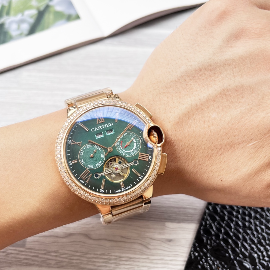 Cartier 1495 Gold Steel Blue Balloon Series Men’s Wristwatch with Automated Machine Core and Mineral Glass Mirror - 图片 3