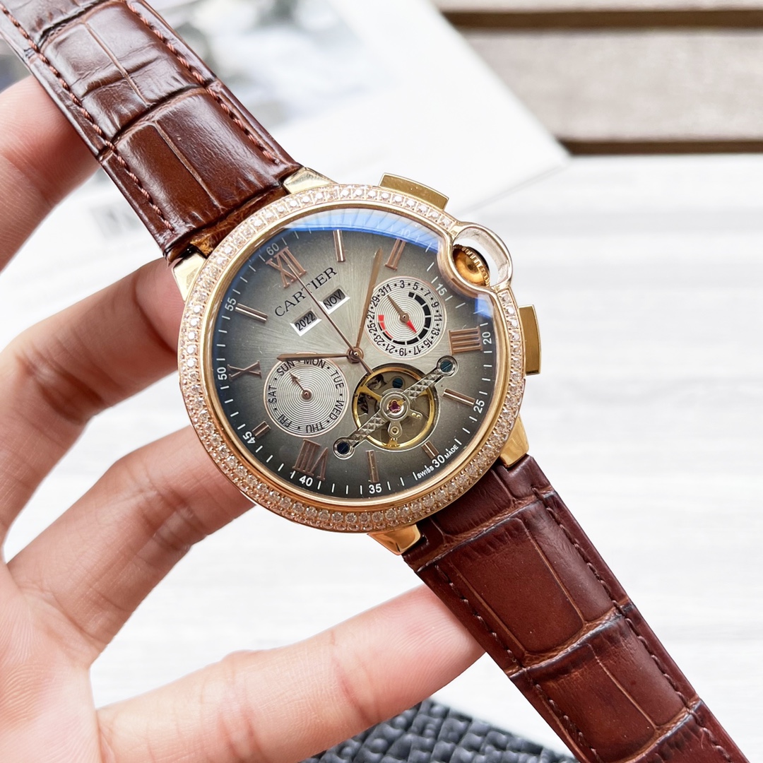 Cartier 1495 Gold Steel Blue Balloon Series Men’s Wristwatch with Automated Machine Core and Mineral Glass Mirror - 图片 5