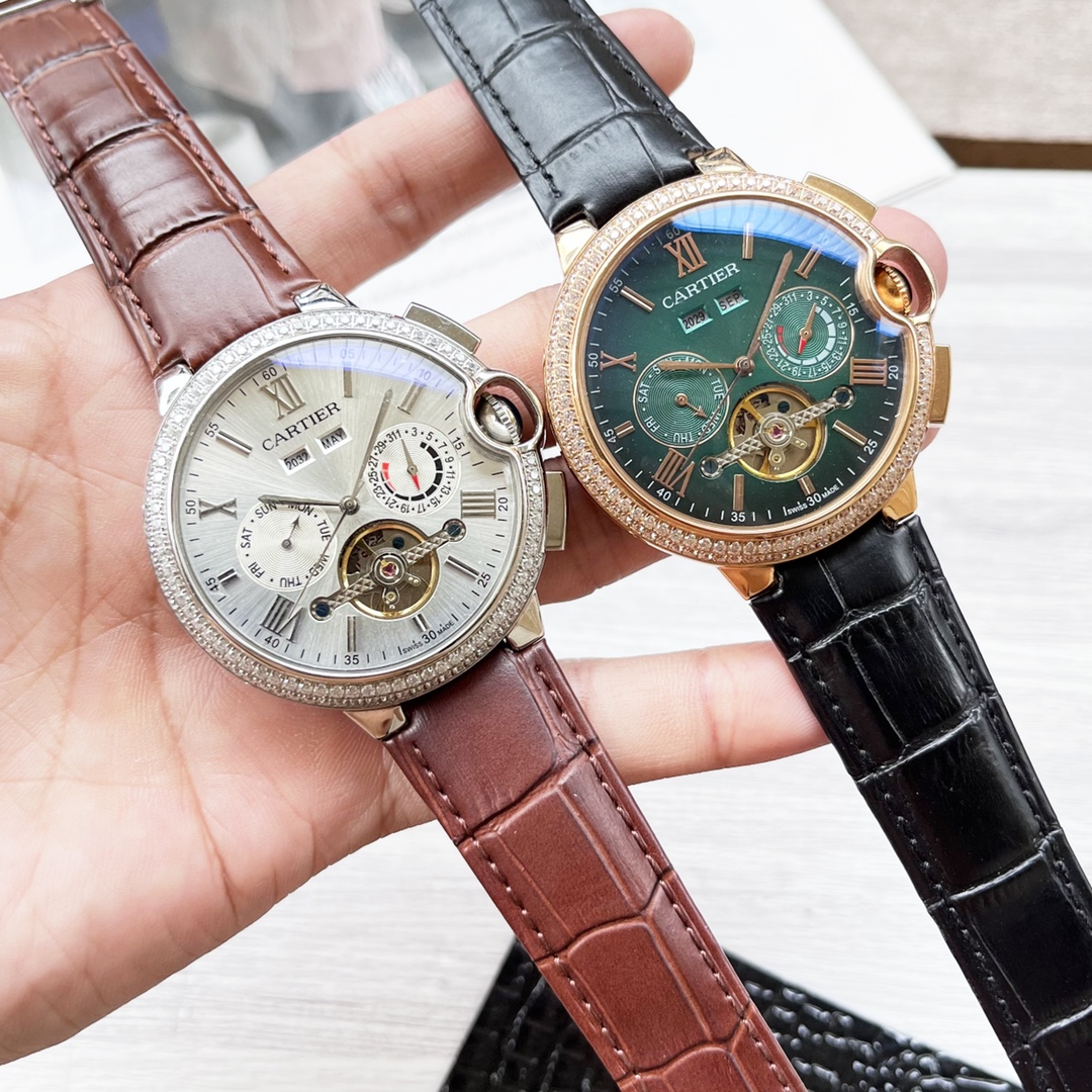 Cartier 1495 Gold Steel Blue Balloon Series Men’s Wristwatch with Automated Machine Core and Mineral Glass Mirror - 图片 7