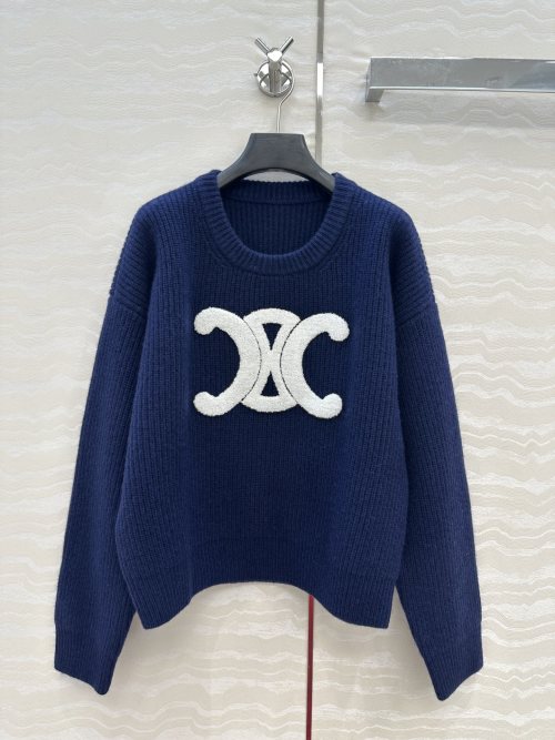 Celine Women's Wool Sweater with Embroidered Triomphe Logo - Classic Fit 1 Celine Women's Wool Sweater with Embroidered Triomphe Logo - Classic Fit