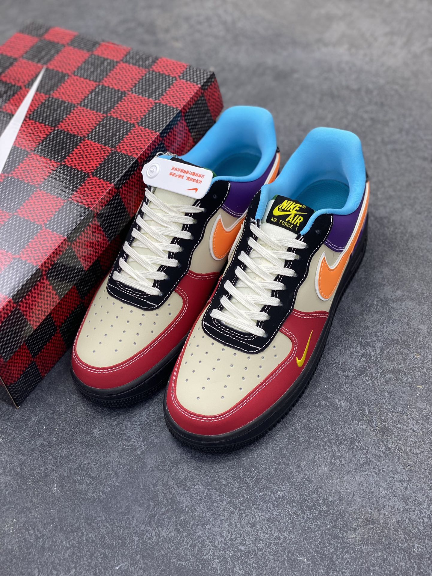 图片[8]-NIke Air Force 1 \’07 Low “Supreme联名——红黄紫”空军一号 低帮 运动鞋 休闲鞋 折边针车 工艺难度大 原楦头原纸板 原装鞋盒 定制五金配件 内置全掌气垫 原厂鞋底 货号：KB1688-004 尺码：36 36.5 37.5 38 38.5 39 40 40.5 41 42 42.5 43 44 44.5 45-选品中心
