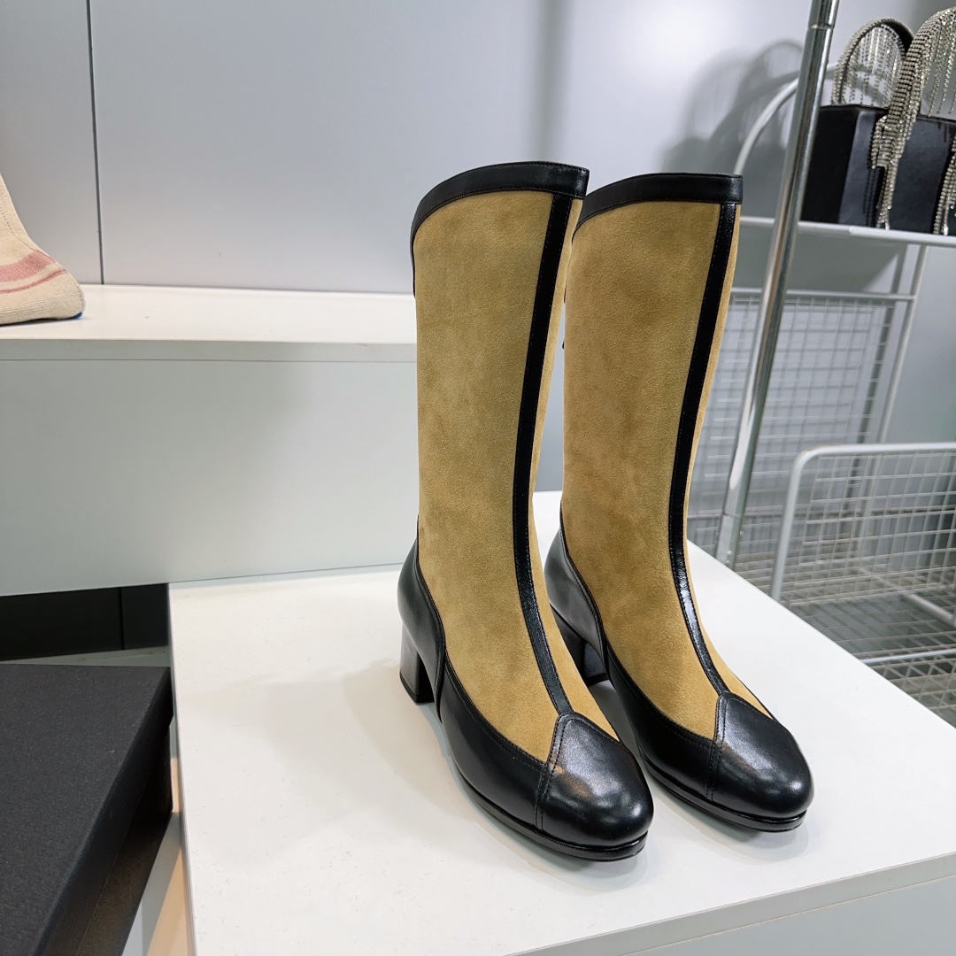 🔥Chanel Xiaoxiang 25 Otoño e invierno Botas de caballero con cremallera trasera y tacón grueso con bloques de color de…