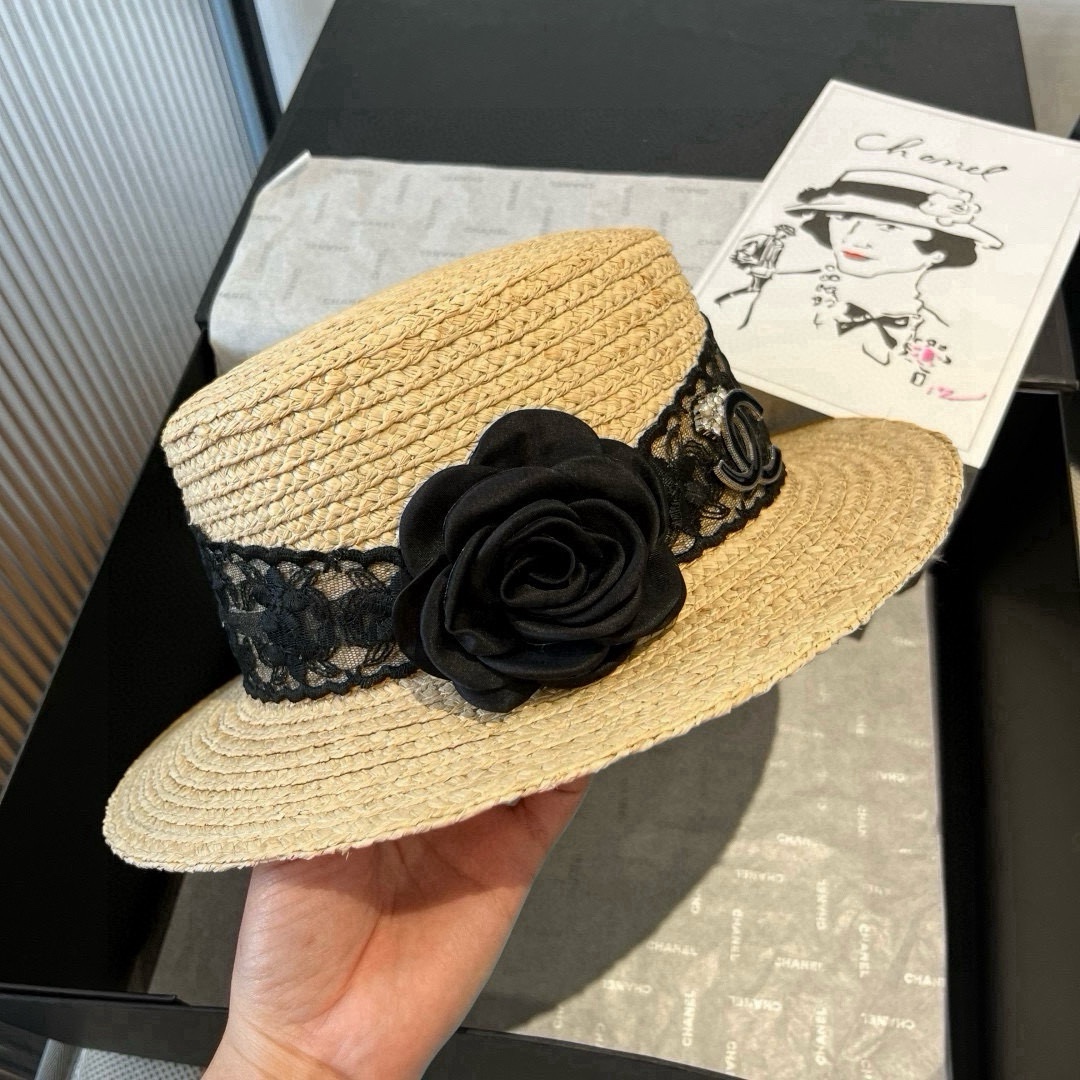 🆕

香奈儿新款遮阳帽，平顶礼帽，细草制作，头围57cm