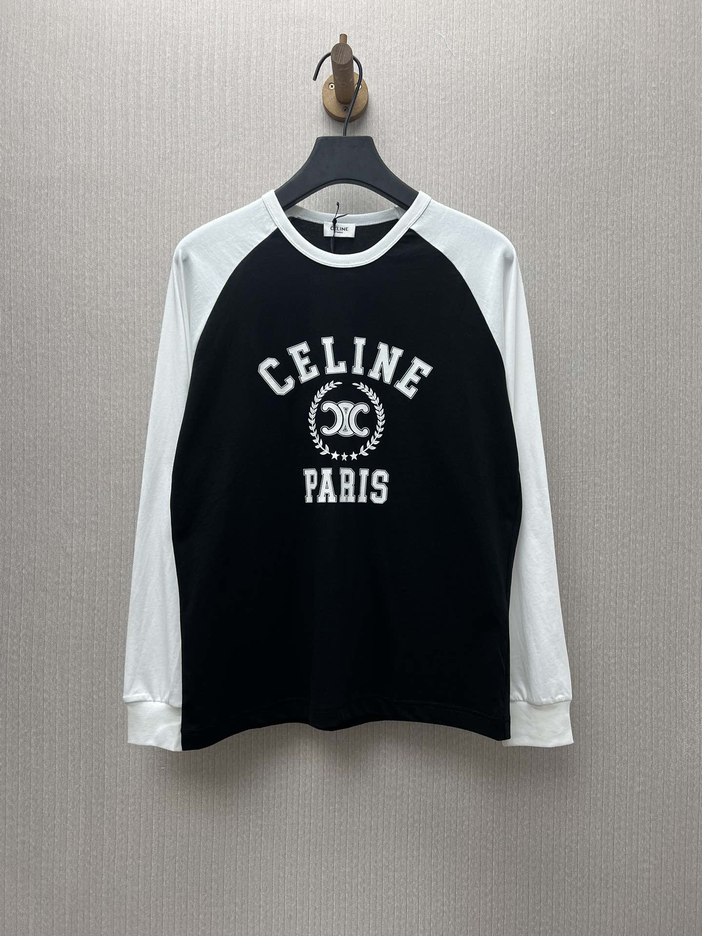 Celine 25ss nueva camiseta de manga corta con estampado, corte holgado, mangas raglán, versión alta, mujer, blanco y ne…