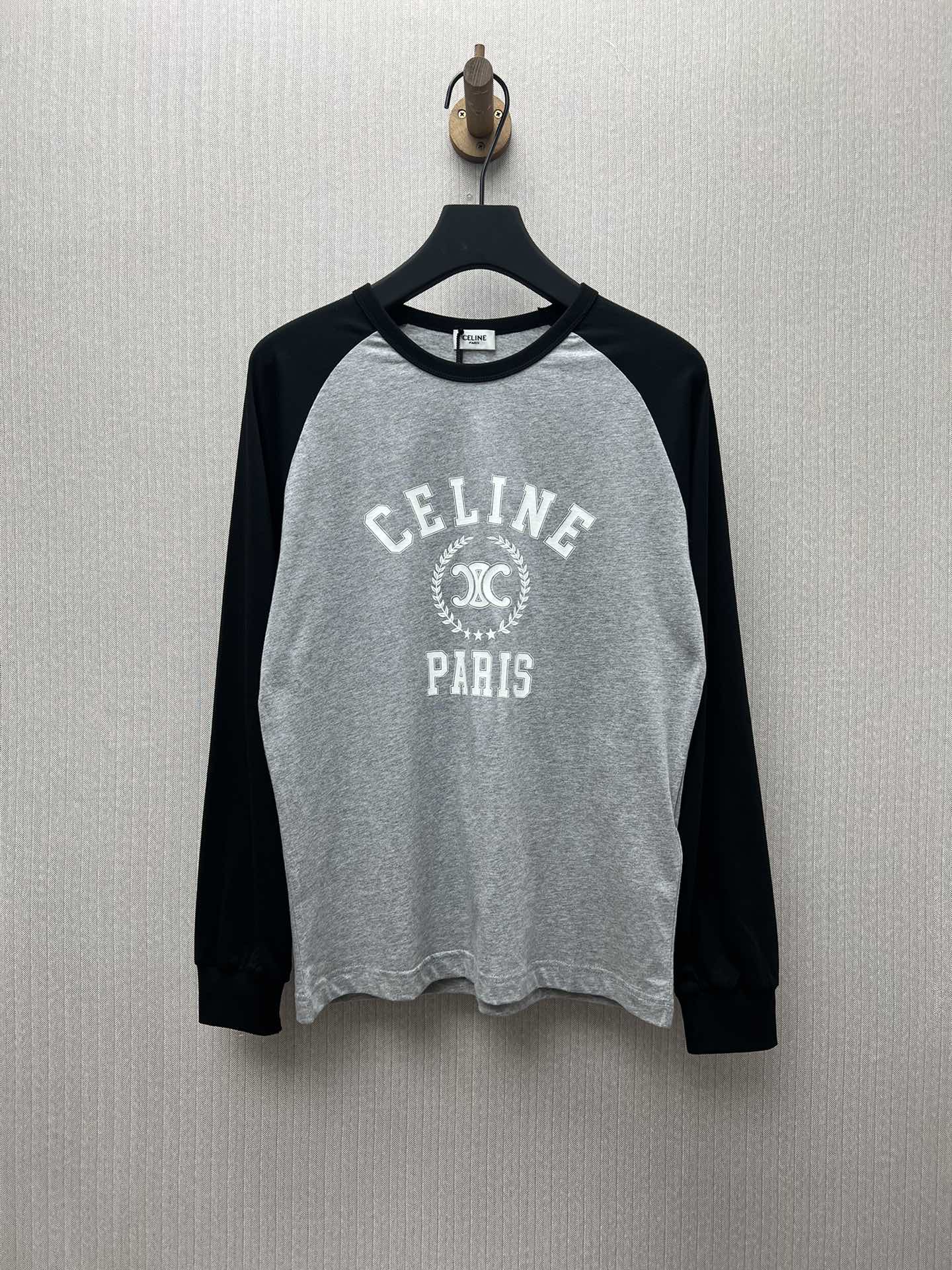 Celine 25ss nueva camiseta de manga corta con estampado, corte holgado, mangas raglán, versión alta, mujer, gris oscuro…