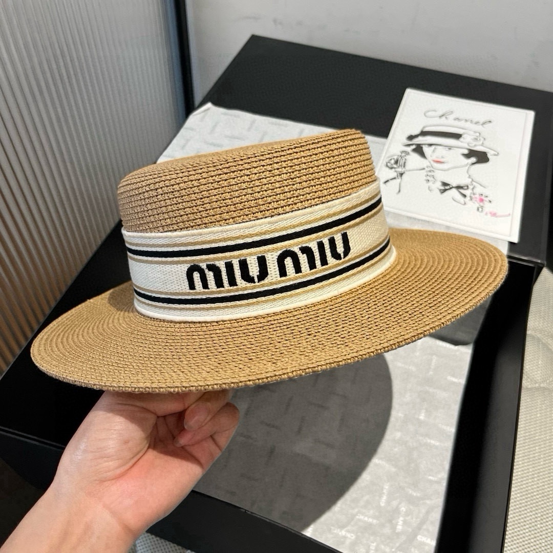 🆕

缪缪新款草帽，平顶礼帽台湾PP草，头围57cm