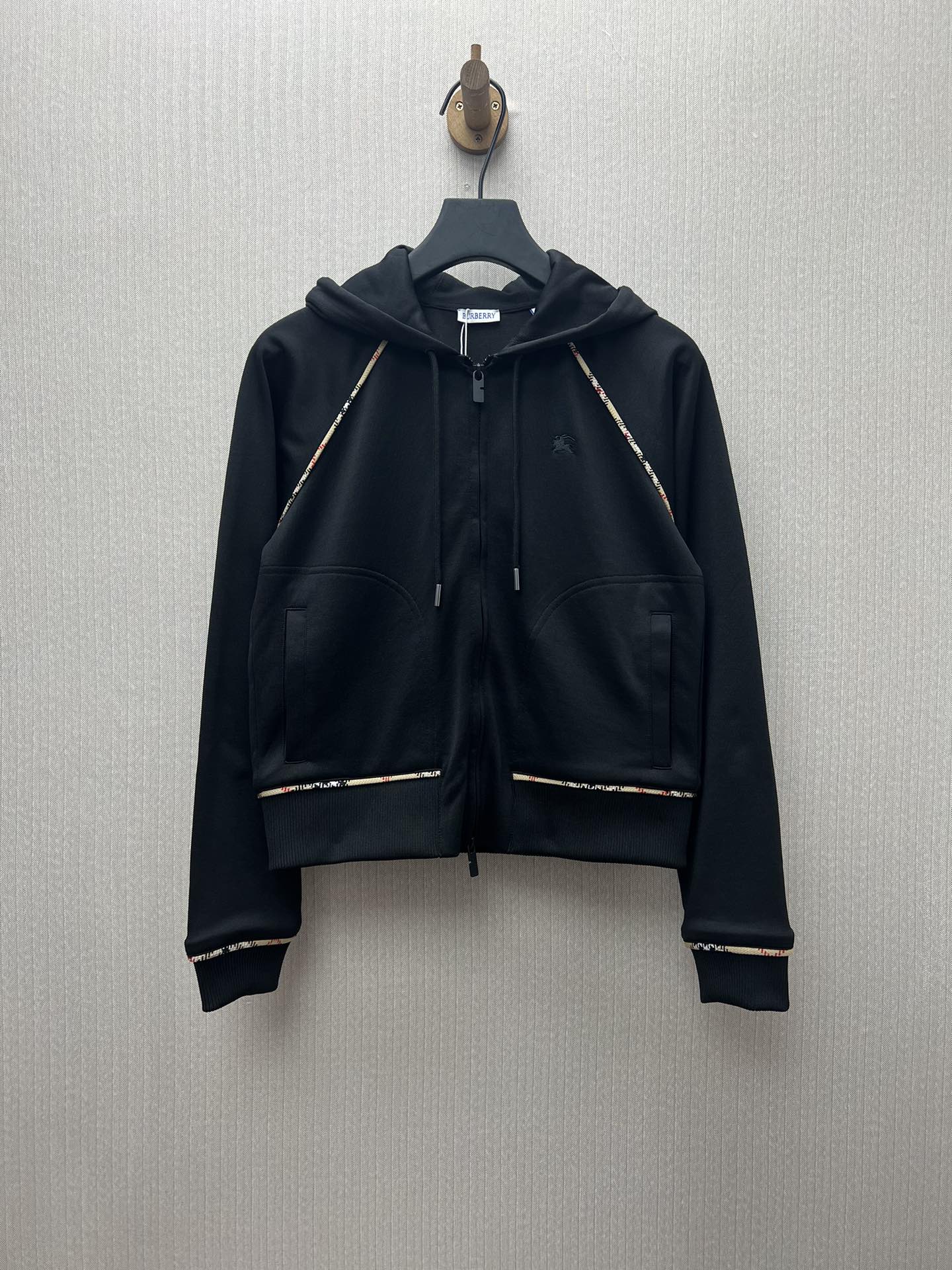 Burberry 25ss nueva sudadera con capucha y cremallera en mezcla de algodón a cuadros para mujer negro número de código …