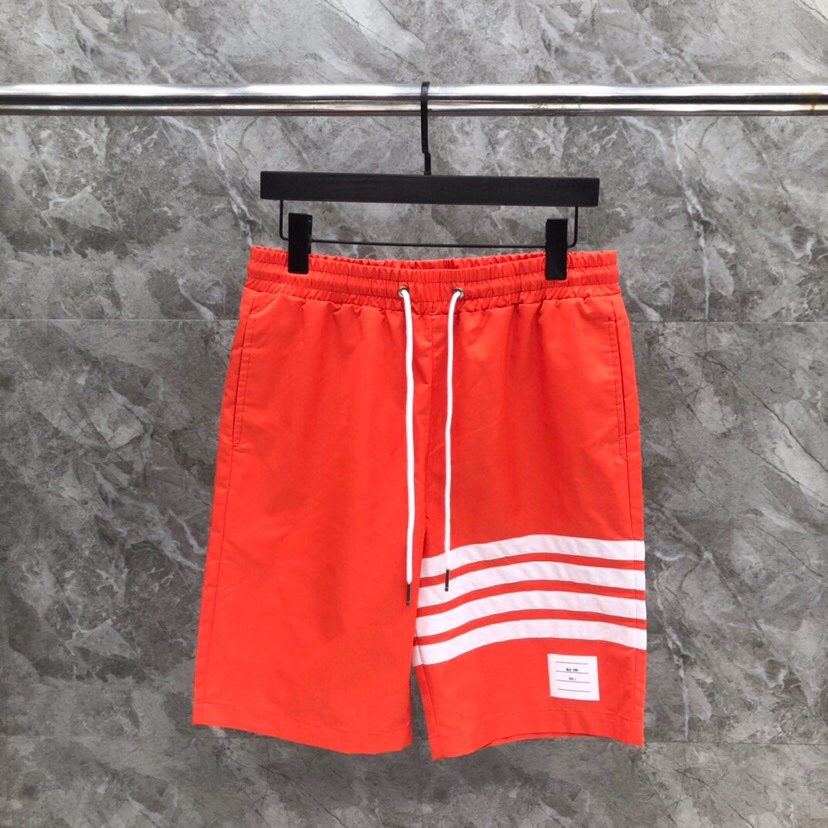 “THOM BROWNE Classic Four-Bared Sandal Shorts in Gray, Tibetan Cyan, White, and Orange – Code 1-5”