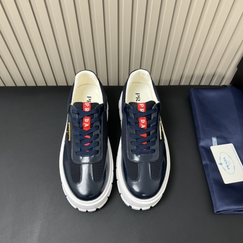 Prada Men's Leather and Mesh Lace-Up Sneakers with Iconic Logo Detail 1 Prada Men's Leather and Mesh Lace-Up Sneakers with Iconic Logo Detail