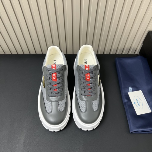 Prada Men's Gray Leather and Mesh Lace-Up Sneakers Size 39-44