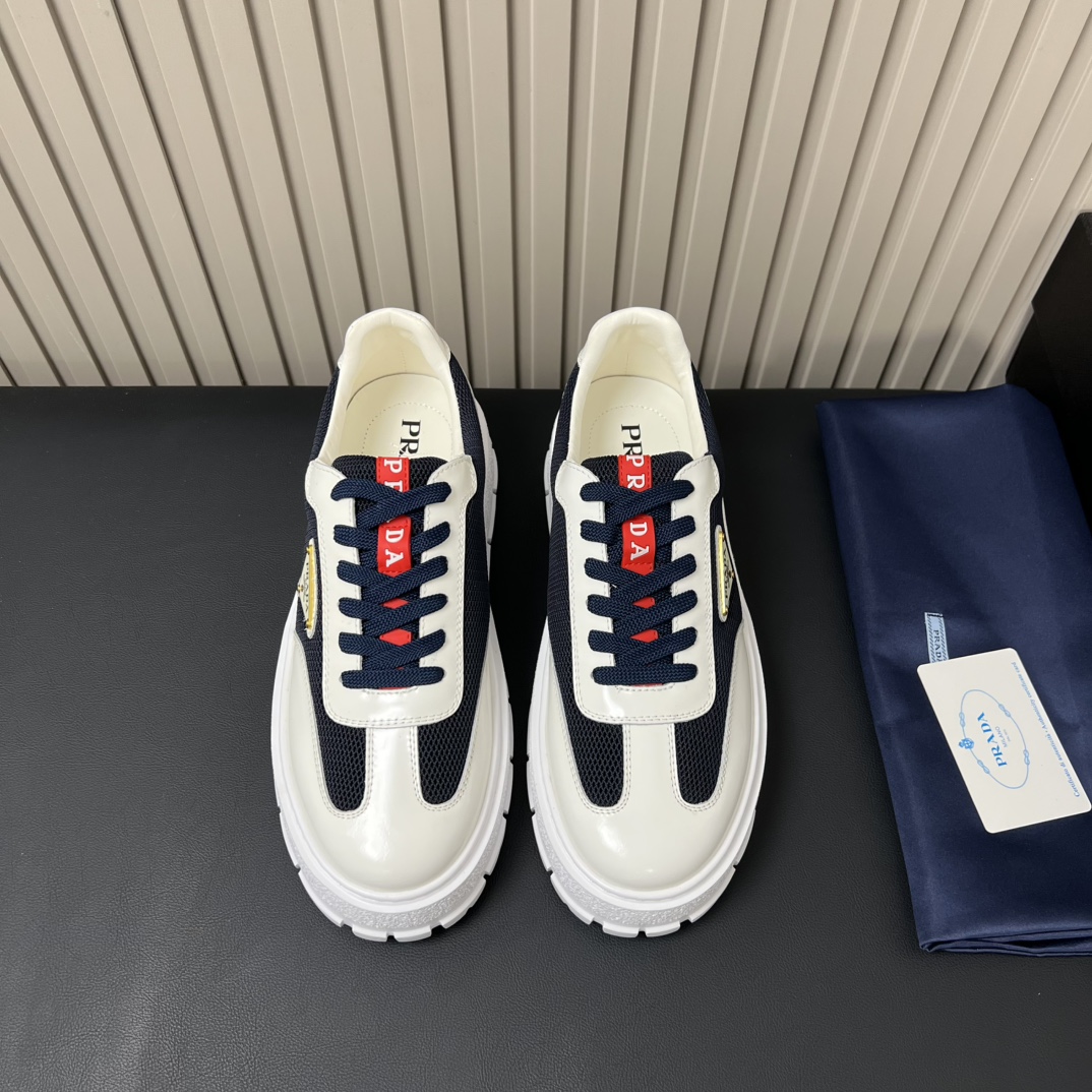 Prada Men's Leather and Mesh Sneakers with Iconic Triangle Logo