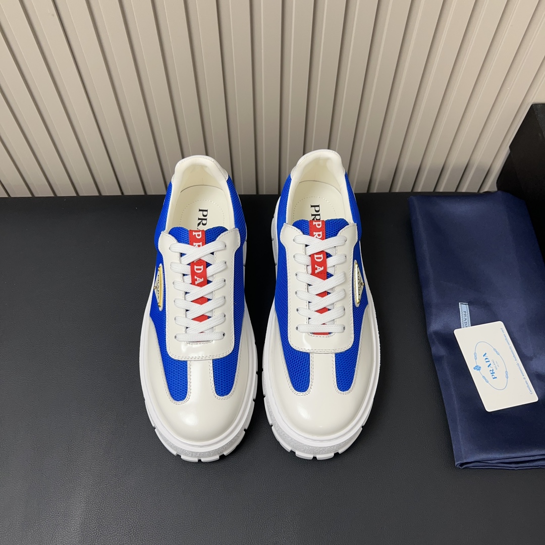 Prada Zapatillas Deportivas Hombre en Piel y Malla Azul y Blanca