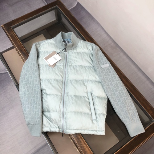 Dior Oblique Logo Jacquard Wool Knit Down Jacket, High Collar Coat