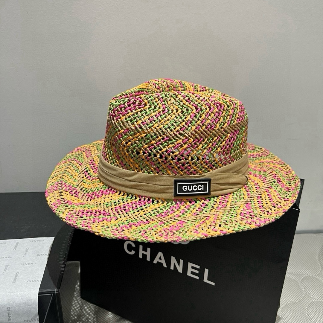 🆕

古奇新款拉菲草礼帽，天然草、轻盈搭配防风绳，头围57cm