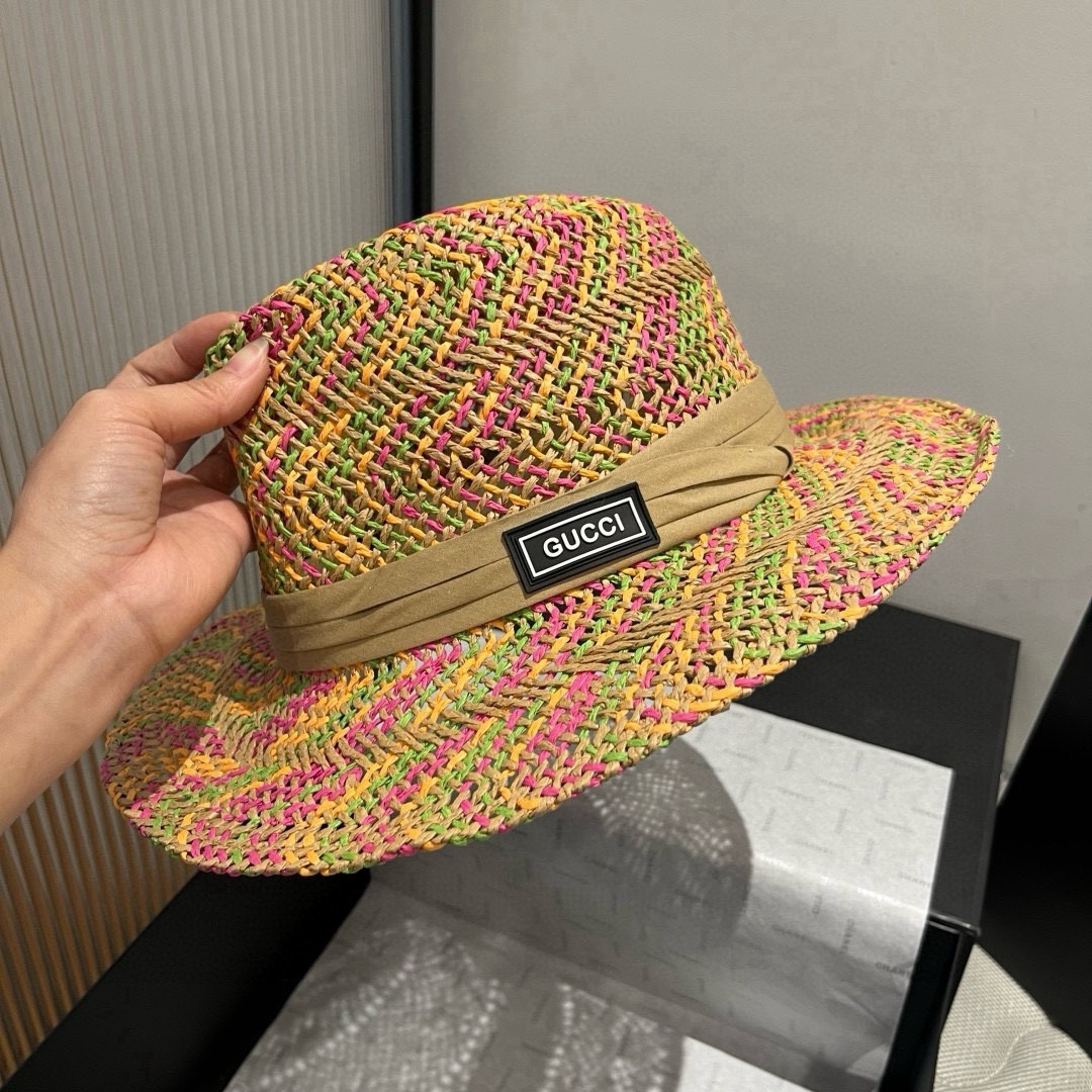 🆕

古奇新款拉菲草礼帽，天然草、轻盈搭配防风绳，头围57cm