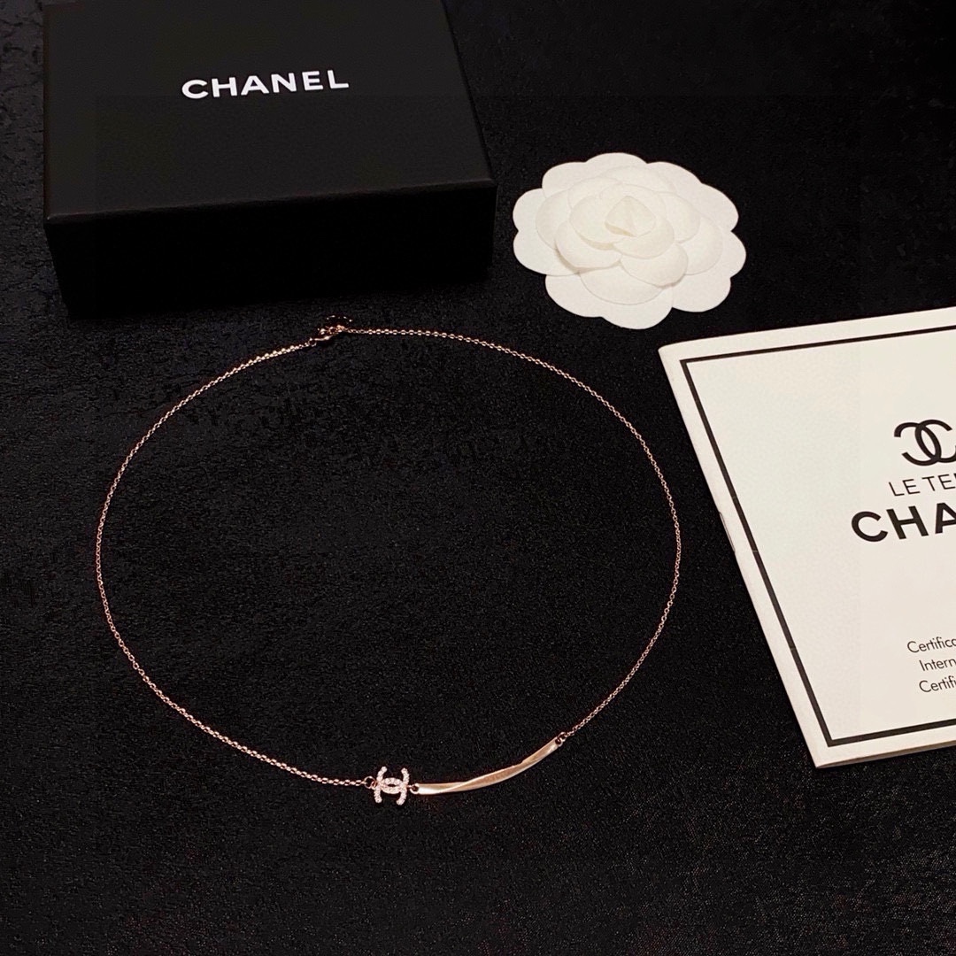 Chanel 东大门韩版小香风笑脸项链 小红书推荐 香奈儿Chanel最新款双C带钻项链 真金保色超个性
