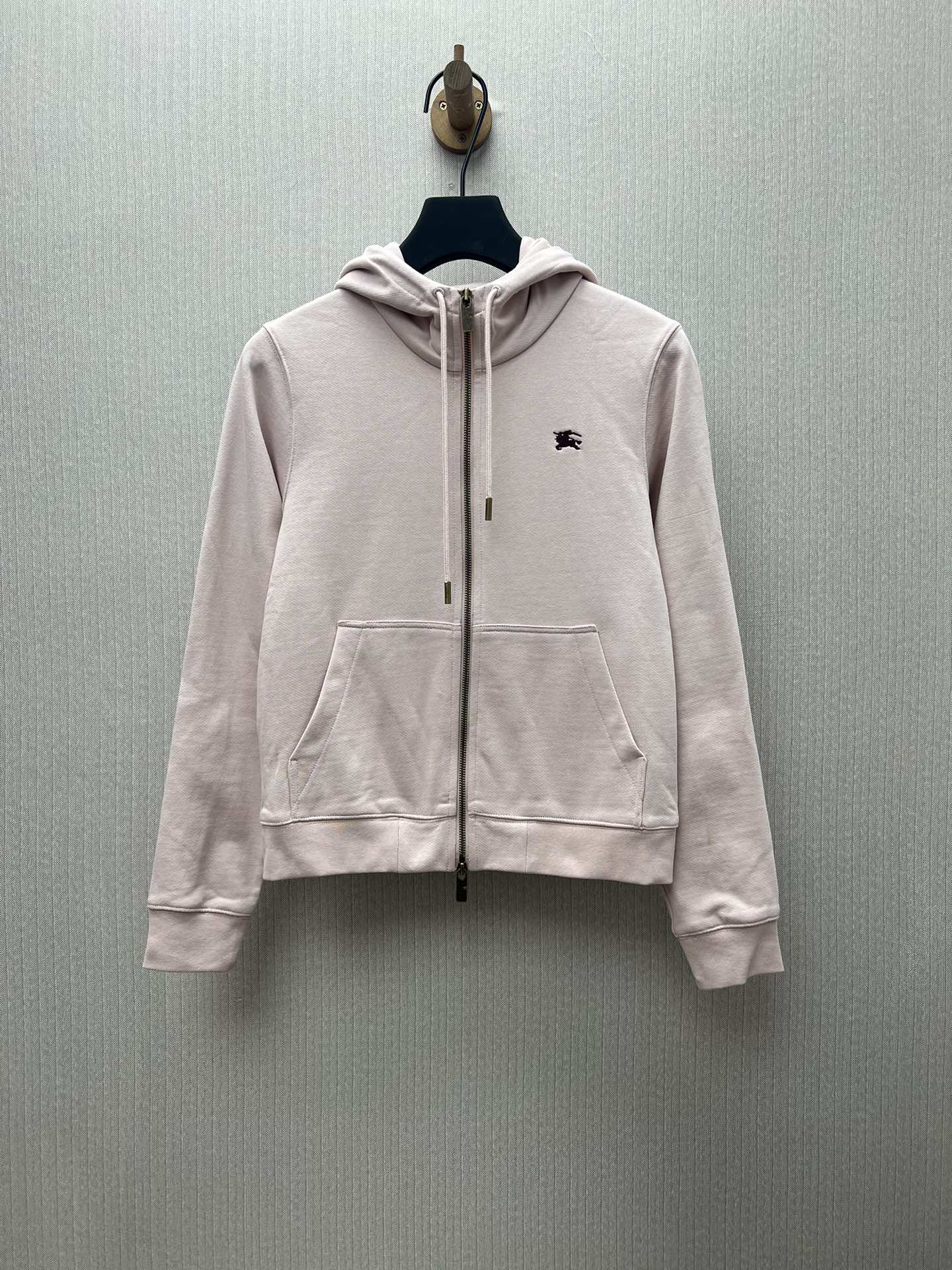 Burberry 25ss nueva sudadera de manga larga con cordón y cremallera de algodón con capucha y cordón para mujer rosa núm…