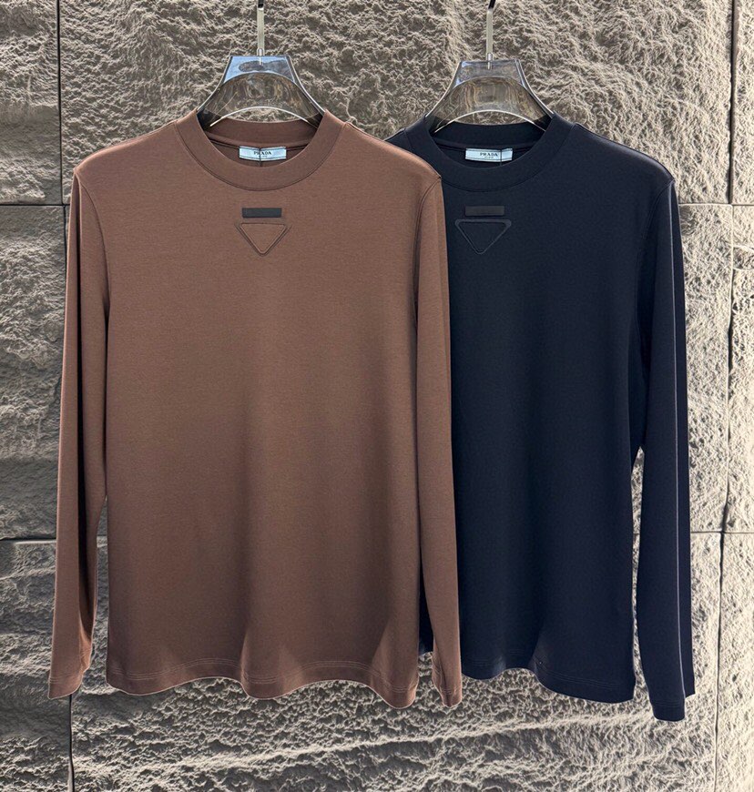 “Prada 2025s Men’s Long-Sleeved Cotton T-Shirt Collection for Autumn/Winter in Blue Coffee” - 图片 2
