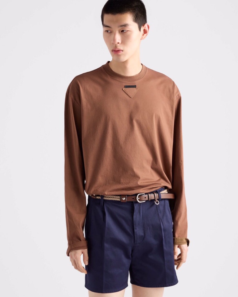 Prada 2025s Men’s Long-Sleeved T-Shirt in Blue Coffee, Luxurious and Stylish with Fine Tailoring. Sizes: 48-56.