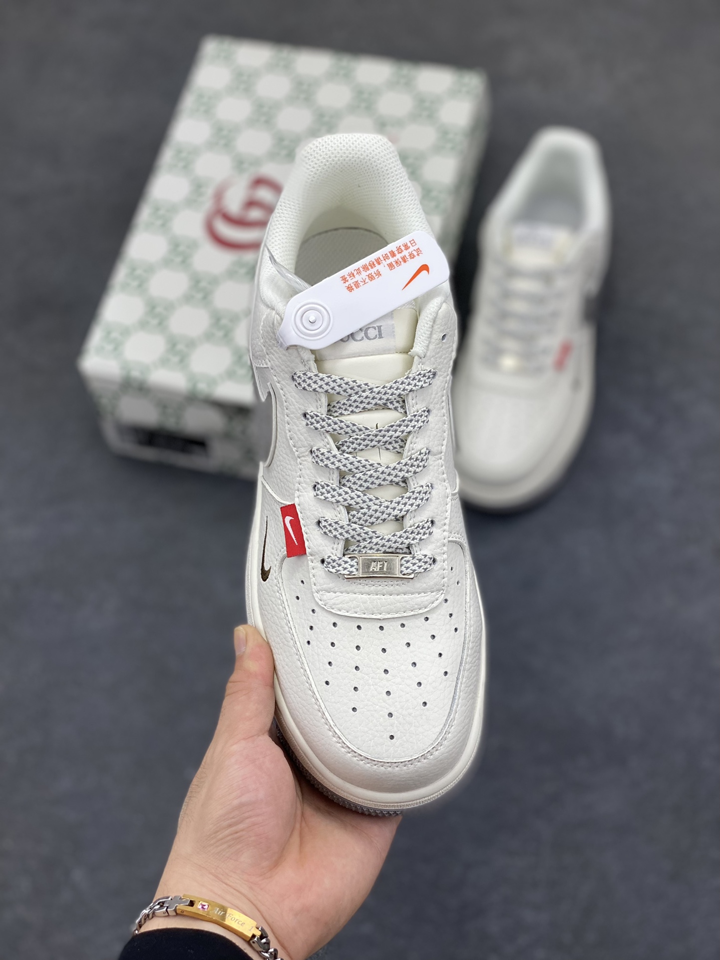 图片[2]-NIke Air Force 1 \’07 Low “古驰联名——经典灰花纹”空军一号 低帮 运动鞋 休闲鞋 折边针车 工艺难度大 原楦头原纸板 原装鞋盒 定制五金配件 内置全掌气垫 原厂鞋底 货号：CS5288-001 尺码：36 36.5 37.5 38 38.5 39 40 40.5 41 42 42.5 43 44 44.5 45-选品中心