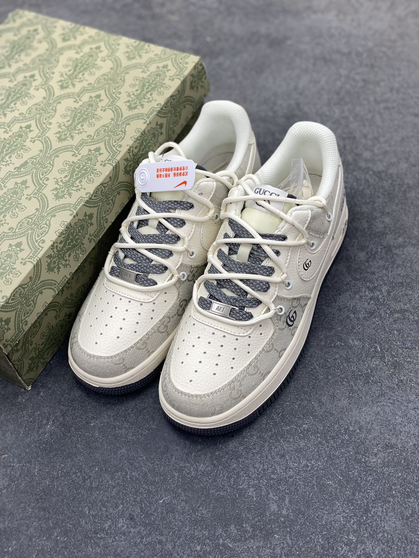 图片[8]-NIke Air Force 1 \’07 Low “古驰联名——烟灰抽绳”空军一号 低帮 运动鞋 休闲鞋 折边针车 工艺难度大 原楦头原纸板 原装鞋盒 定制五金配件 内置全掌气垫 原厂鞋底 货号：SJ1198-105 尺码：36 36.5 37.5 38 38.5 39 40 40.5 41 42 42.5 43 44 44.5 45-选品中心