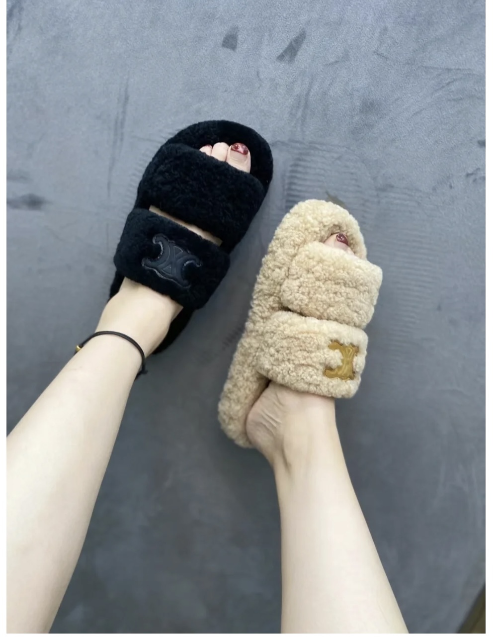 NO:461205,Pictures of footwear, fur shoes, slippers19860909上脚图,毛毛鞋拖鞋,slippers,Women's Shoes