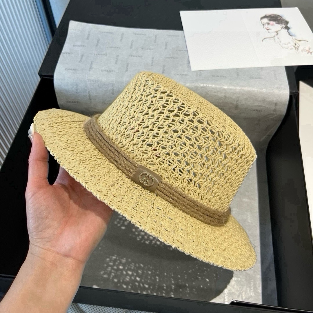 🆕

Gucci古奇平顶礼帽，镂空遮阳帽，小礼帽，头围57cm