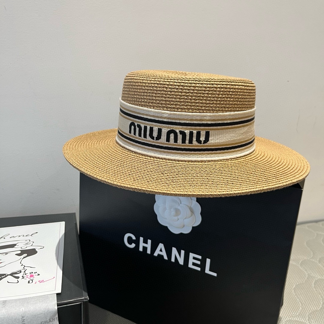 🆕

缪缪新款草帽，平顶礼帽台湾PP草，头围57cm