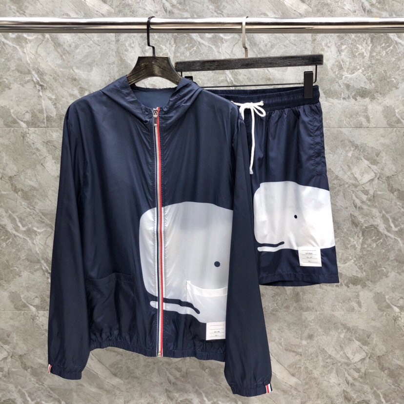 THOM BROWNE Whale Sunscreen Jackets: White and Blue, Code 1-4, Height List – P912 Collection