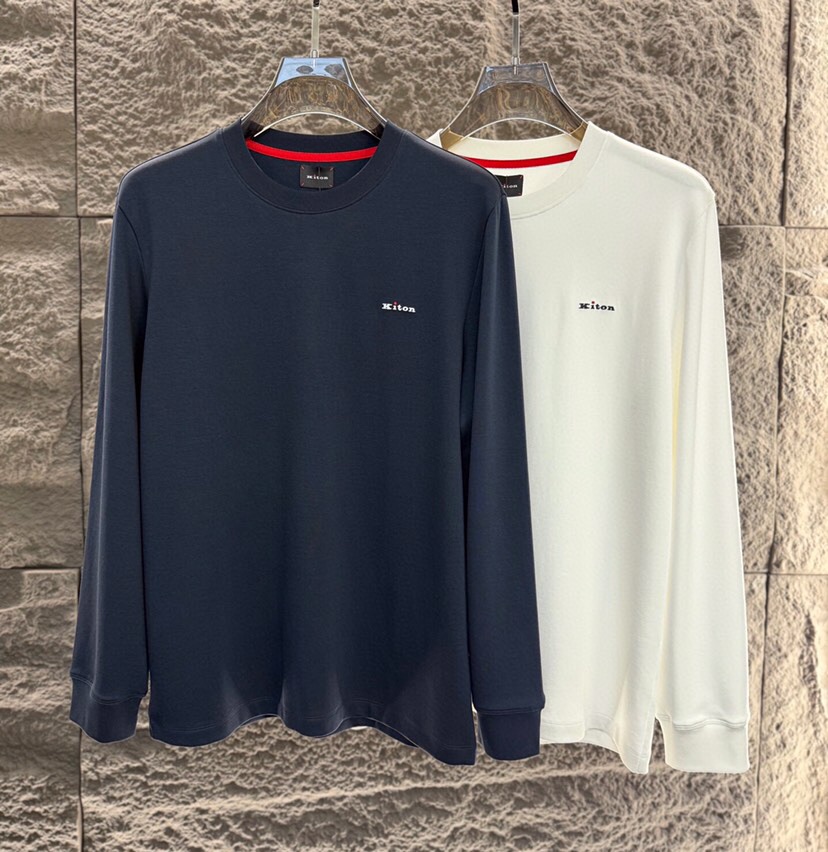 Luxurious Men’s Cotton Round T-Shirts in Classic Colors for Fall and Winter | Kiton Chilton 2025s - 图片 2