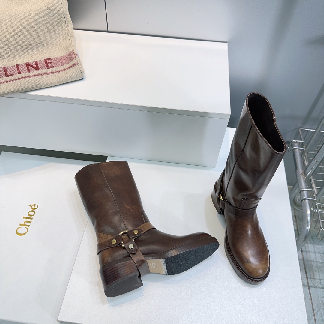 “High-Quality Chloe 2025 Retrobus Boots with Italian Leather – Original Hardware, Copper Decor, and Thick Skin” - 图片 6
