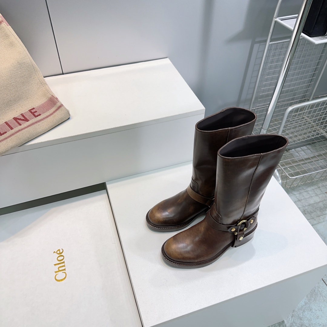 “High-Quality Chloe 2025 Retrobus Boots with Italian Leather – Original Hardware, Copper Decor, and Thick Skin” - 图片 2