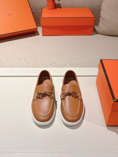Hermes Ignacio Leather Loafers with Chaine d'Ancre Buckle - Couple Style 1 Hermes Ignacio Leather Loafers with Chaine d'Ancre Buckle - Couple Style