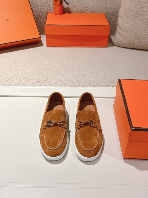 Hermes Ignacio Suede Loafers with Chain Detail - Stylish Couple Shoes 1 Hermes Ignacio Suede Loafers with Chain Detail - Stylish Couple Shoes