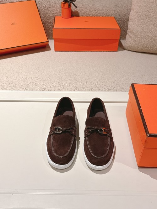 Hermes Ignacio Brown Suede Loafers with Leather Trim and Chaine d'Ancre Buckle 1 Hermes Ignacio Brown Suede Loafers with Leather Trim and Chaine d'Ancre Buckle