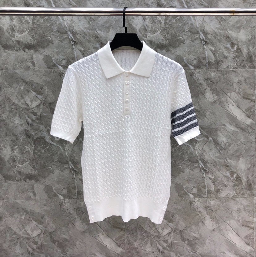 THOM BROWNE P600 Polo Shirts & Twisted T-Shirts in White, Grey, Blue – Height Required for Ordering - 图片 1