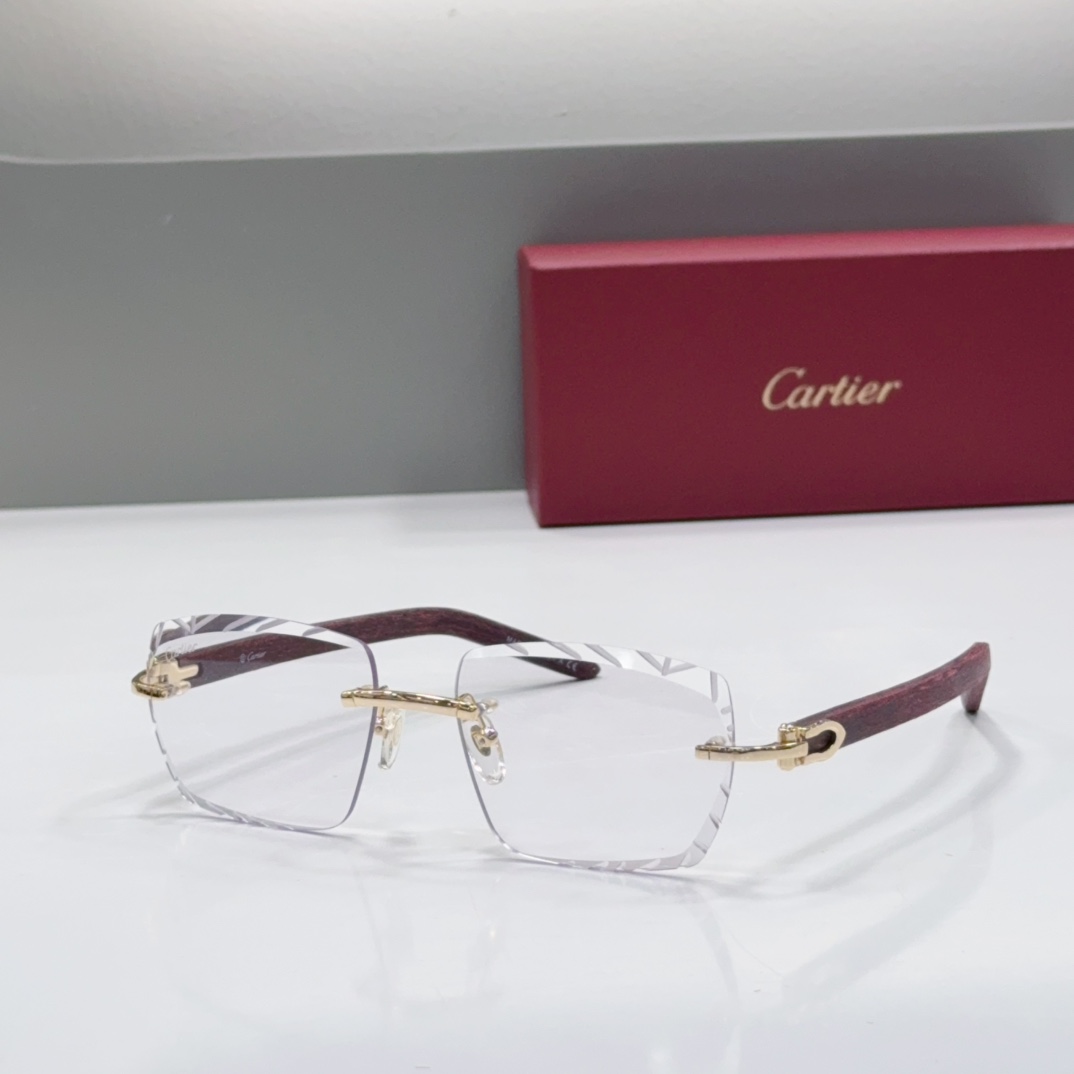 Cartier Sunglasses Rimless Square Metal Wood Grain