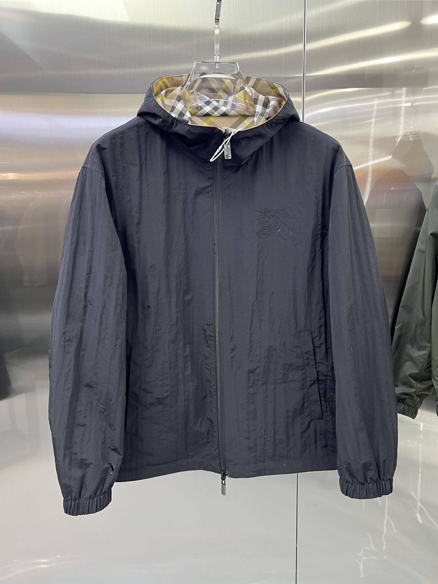 Burberry Reversible Hooded Jacket, Polyester Fabric, Black and Beige