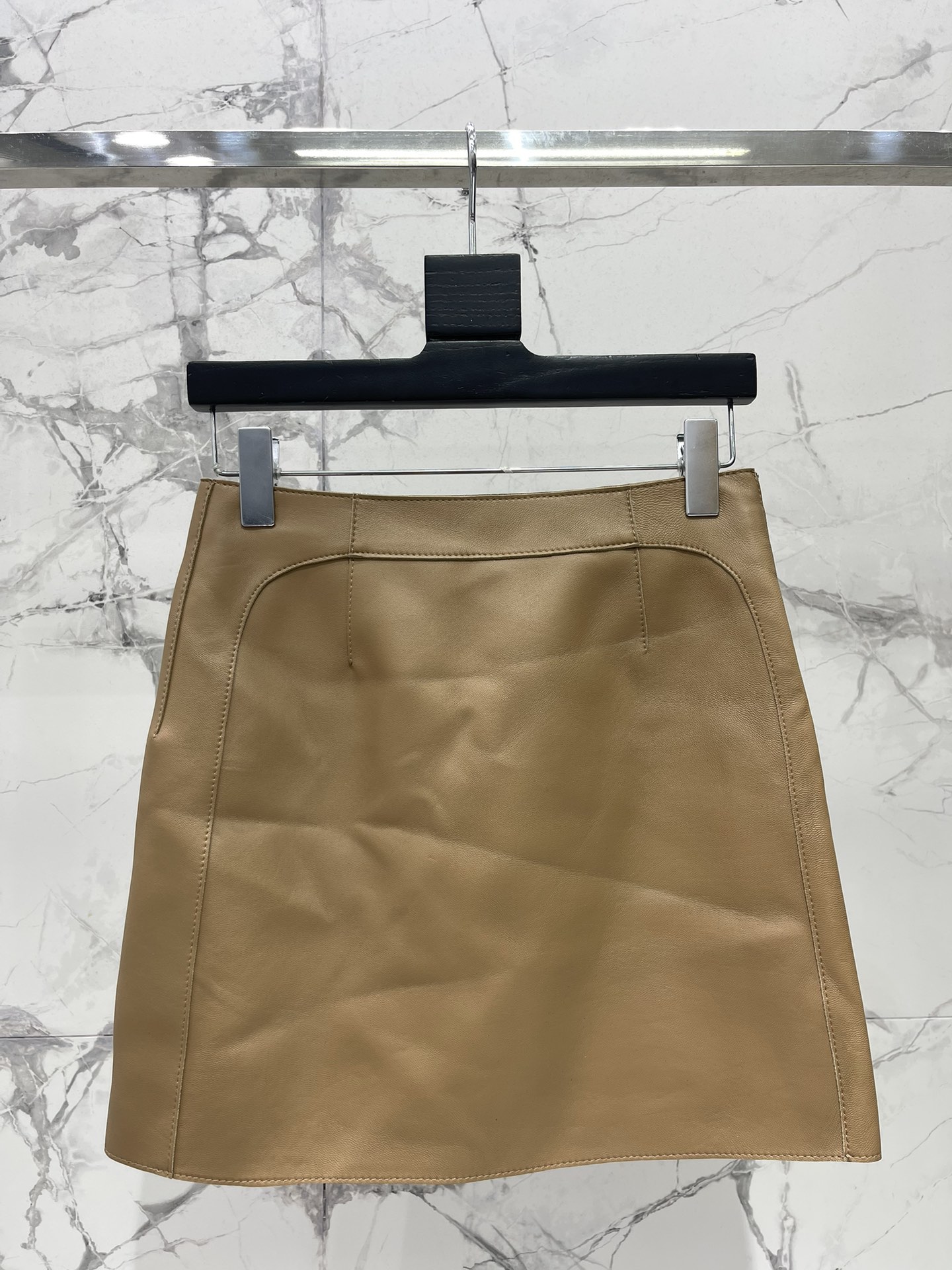 High Waist Lambskin Mini Skirt - Slim Fit, Round Hem, Elegant Design 9 i1754994670 1473 7
