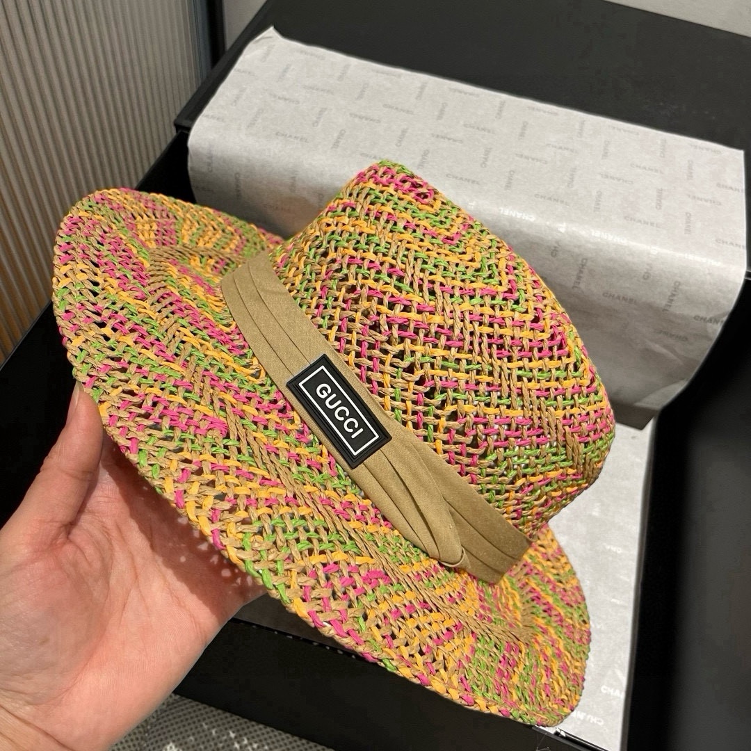 🆕

古奇新款拉菲草礼帽，天然草、轻盈搭配防风绳，头围57cm