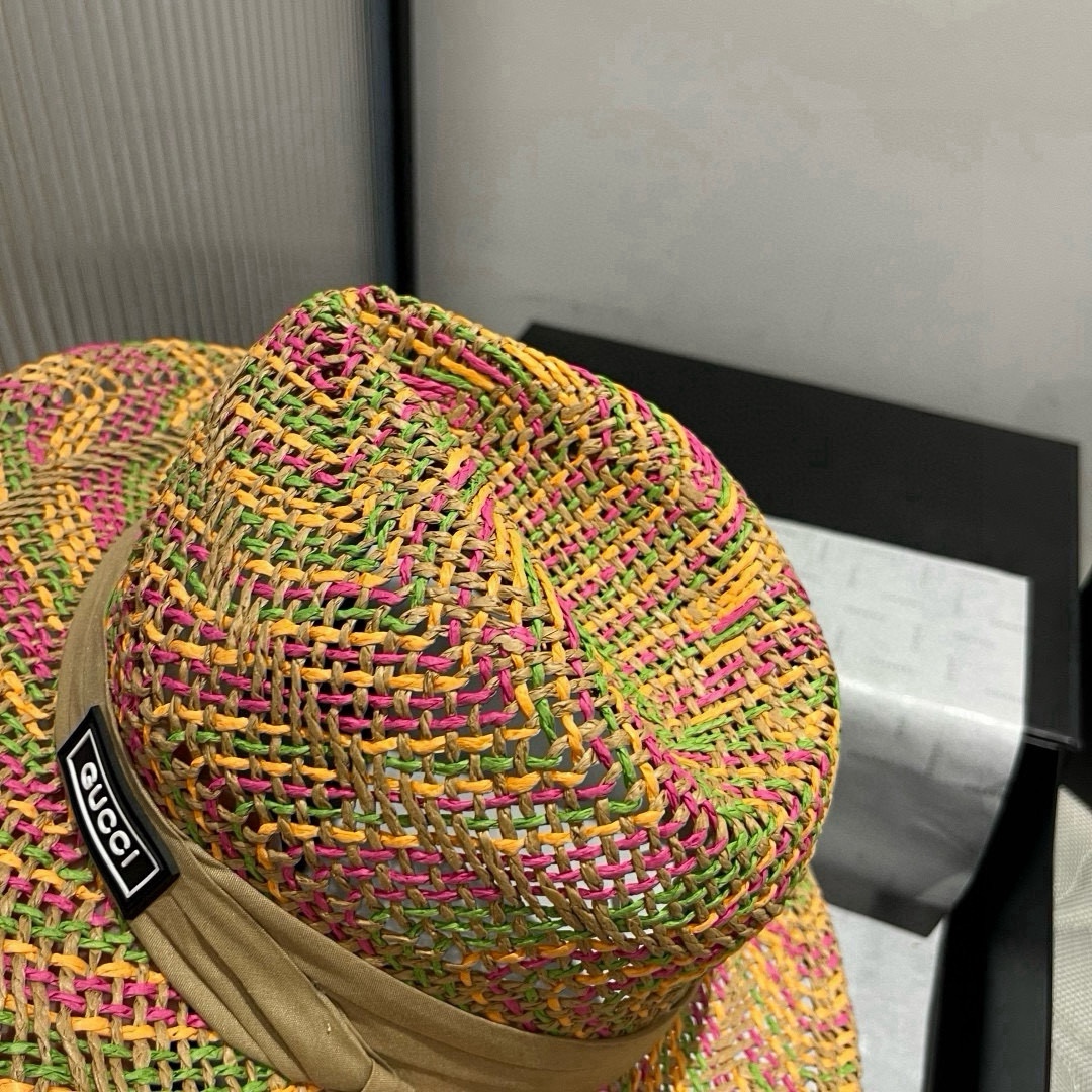 🆕

古奇新款拉菲草礼帽，天然草、轻盈搭配防风绳，头围57cm