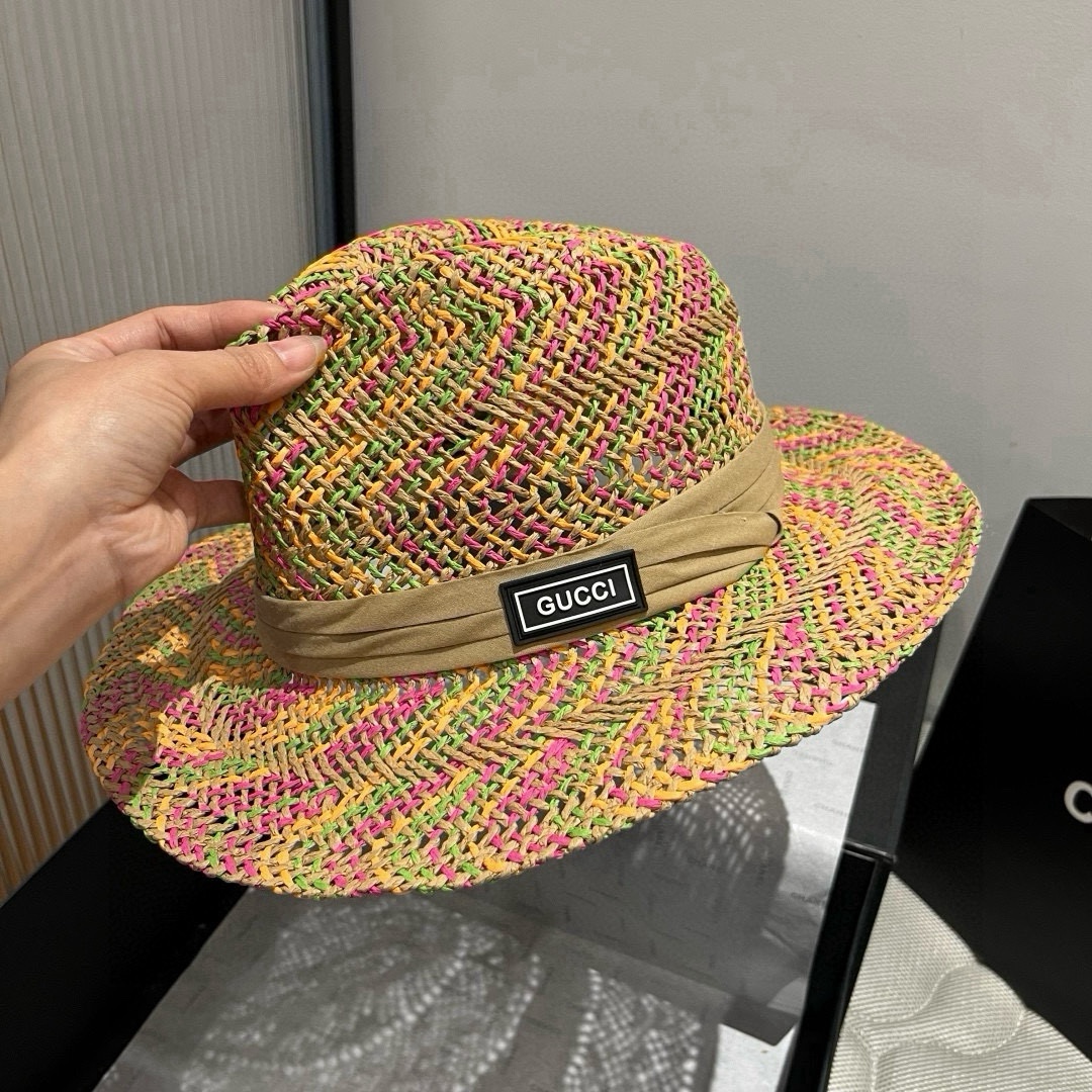 🆕

古奇新款拉菲草礼帽，天然草、轻盈搭配防风绳，头围57cm