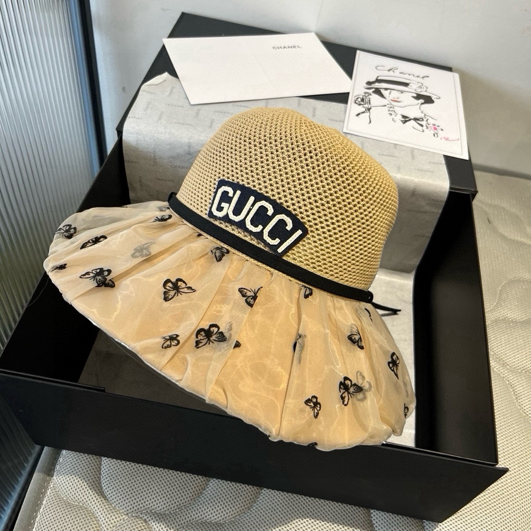 🆕

Gucci古奇新款灯笼帽，遮阳草帽，防紫外线帽檐，头围57cm