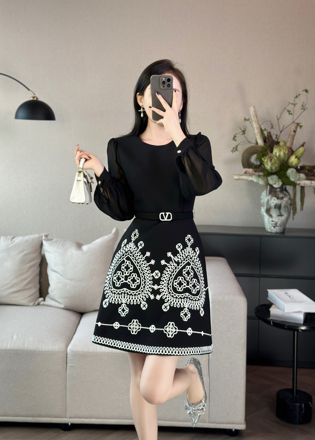 Elegant Embroidered Fit and Flare Dress with Belt - Autumn Collection 1 a1755054998159 4573
