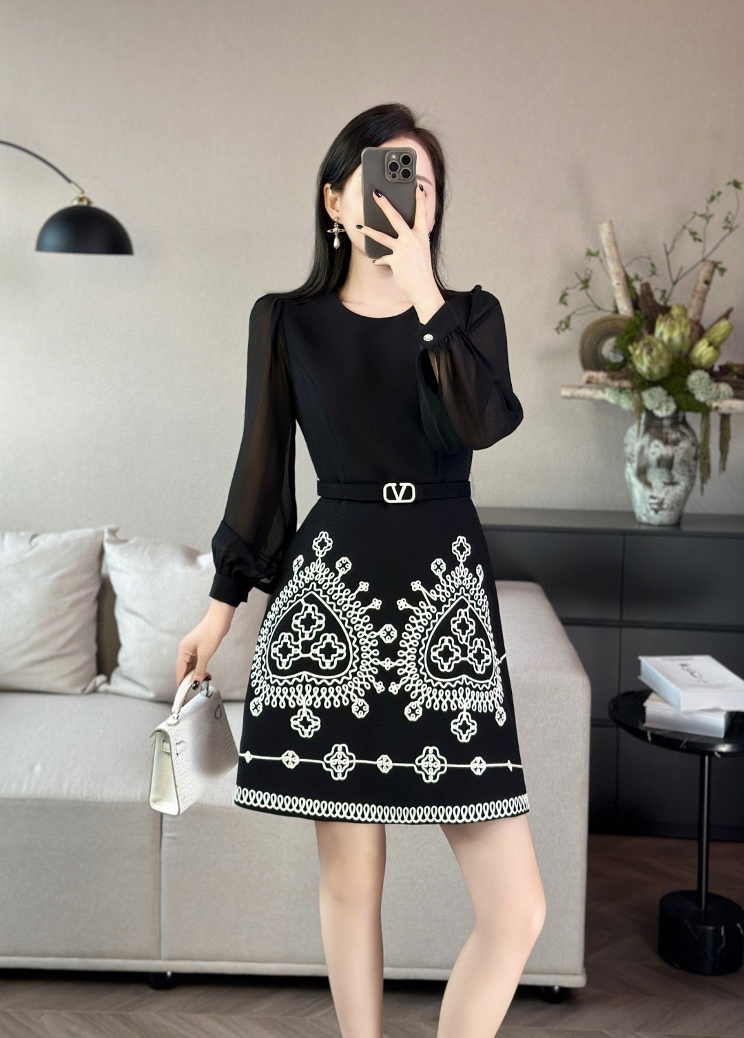 Elegant Embroidered Fit and Flare Dress with Belt - Autumn Collection 2 a1755054998167 4517